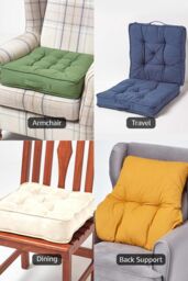 Homescapes Cotton Dining Chair Booster Cushion in Cream - Size: 40 cm x 40 cm - thumbnail 6