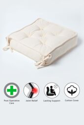 Homescapes Cotton Dining Chair Booster Cushion in Cream - Size: 40 cm x 40 cm - thumbnail 5