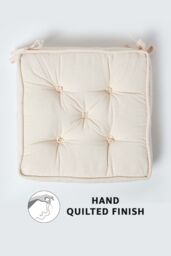 Homescapes Cotton Dining Chair Booster Cushion in Cream - Size: 40 cm x 40 cm - thumbnail 4
