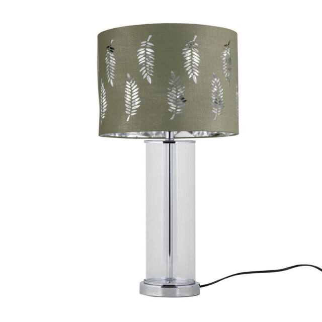 First Choice Lighting Aura - Chrome Table Lamp with Sage Green Fern with Silver Inner Shade - image 1