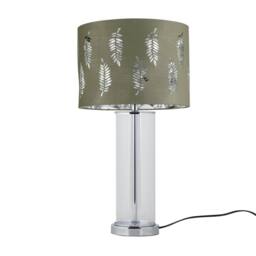 First Choice Lighting Aura - Chrome Table Lamp with Sage Green Fern with Silver Inner Shade
