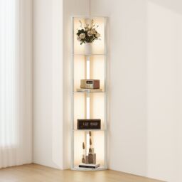 HOMCOM Corner Floor Lamp with Dimmable Warm White LED Light, for Living Room in Light Oak - thumbnail 2