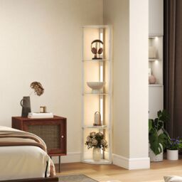 HOMCOM Corner Floor Lamp with Dimmable Warm White LED Light, for Living Room in Light Oak