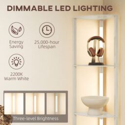 HOMCOM Corner Floor Lamp with Dimmable Warm White LED Light, for Living Room in Light Oak - thumbnail 6