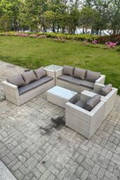 Fimous 6 PC Light Grey Outdoor PE Rattan Garden Furniture Set Wicker Sofa Coffee Table 2 Armchair - thumbnail 2