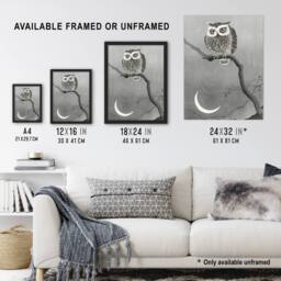 Artery8 Long Eared Owl On Tree Branch Vintage Japan Framed Wall Art Print Koson in Grey - Size: A4 - thumbnail 3