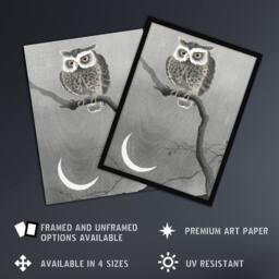 Artery8 Long Eared Owl On Tree Branch Vintage Japan Framed Wall Art Print Koson in Grey - Size: A4 - thumbnail 2