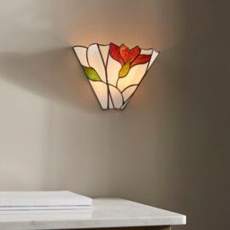 Loops Tiffany Glass Floral Design Wall Light - Dark Bronze Effect - Dimmable LED Lamp in Clear - thumbnail 4