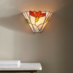 Loops Tiffany Glass Floral Design Wall Light - Dark Bronze Effect - Dimmable LED Lamp in Clear - thumbnail 3