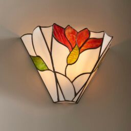 Loops Tiffany Glass Floral Design Wall Light - Dark Bronze Effect - Dimmable LED Lamp in Clear - thumbnail 2