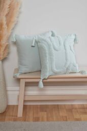 Rapport Home Cabana Tufted Cotton Cushion Cover (43x43 cm) in Aqua - Size: 43 cm x 43 cm
