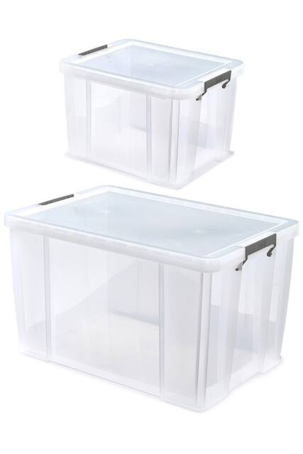Whitefurze Set of 2 Allstore Storage Box with Lid & Silver Clamp - Clear - image 1