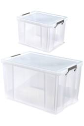 Whitefurze Set of 2 Allstore Storage Box with Lid & Silver Clamp - Clear - thumbnail 1