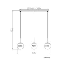 Netlighting Kop Bar Pendant Nickel Balls Alabaster Optic Glass Shade 3x E27 in Grey - thumbnail 2