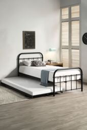 SlumberWorx Tewin Vintage Hospital Style Single Metal Bed Frame w Guest Trundle in Black - thumbnail 2
