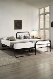 SlumberWorx Tewin Vintage Hospital Style Single Metal Bed Frame w Guest Trundle in Black - thumbnail 3