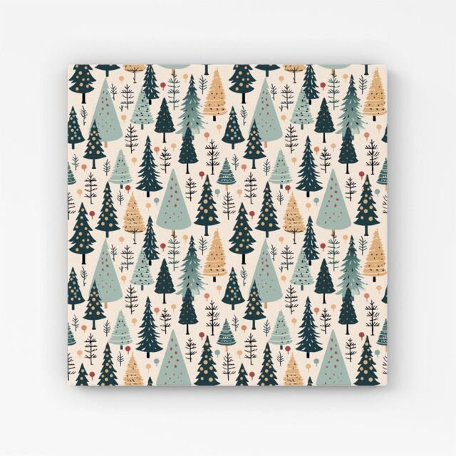 Warren Reed - Designer Boho Inspired Christmas Tree Pattern Canvas in Green - Size: w40 inch x h40 inch - image 1