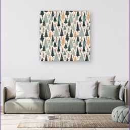 Warren Reed - Designer Boho Inspired Christmas Tree Pattern Canvas in Green - Size: w40 inch x h40 inch - thumbnail 4