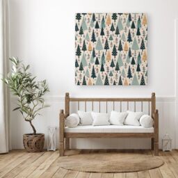 Warren Reed - Designer Boho Inspired Christmas Tree Pattern Canvas in Green - Size: w40 inch x h40 inch - thumbnail 3