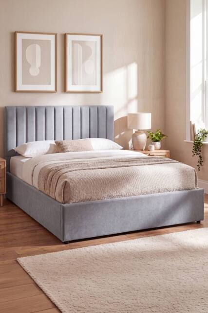 Home Discount Vida Designs Vellaro Ottoman Storage Bed Frame Linen Fabric in Light Grey - Size: Double - image 1