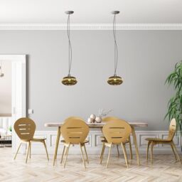 Happy Homewares Modern Designer Line Ribbed Glass Oval Pendant Lamp Shade in Gold - thumbnail 6