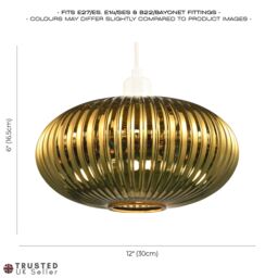 Happy Homewares Modern Designer Line Ribbed Glass Oval Pendant Lamp Shade in Gold - thumbnail 7