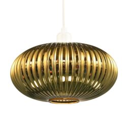 Happy Homewares Modern Designer Line Ribbed Glass Oval Pendant Lamp Shade in Gold - Size: 12 inches