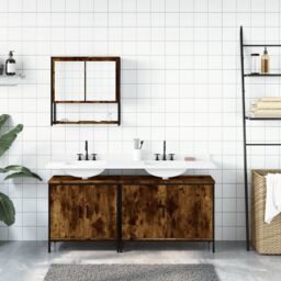 Berkfield Home 3 Piece Bathroom Furniture Set Smoked Oak Engineered Wood in Brown - thumbnail 3