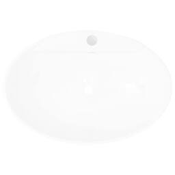Berkfield Home Luxury Ceramic Basin Oval with Overflow & Faucet Hole in White - thumbnail 3