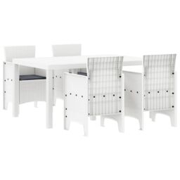 Berkfield Home 5 Piece Garden Dining Set with Cushions White Poly Rattan - thumbnail 2