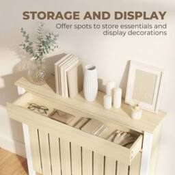 HOMCOM Radiator Cover with Drawer & Vertical Slats in Light Oak - Size: Small - thumbnail 4
