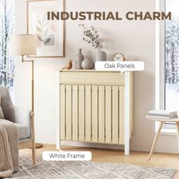 HOMCOM Radiator Cover with Drawer & Vertical Slats in Light Oak - Size: Small - thumbnail 5