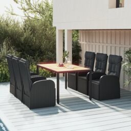 Berkfield Home 7 Piece Garden Dining Set Black Poly Rattan&Solid Wood Acacia - thumbnail 1