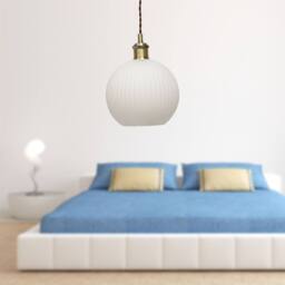 First Choice Lighting Set of 2 Betchley - White Ribbed Globe Antique Brass Retro Pendants - thumbnail 4
