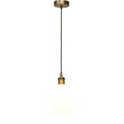 First Choice Lighting Set of 2 Betchley - White Ribbed Globe Antique Brass Retro Pendants - thumbnail 3