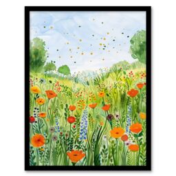 "Artery8 California Poppy Reserve Summer Flower Meadow Framed Art Print in Green - Size: W12"" x H16""" - thumbnail 1