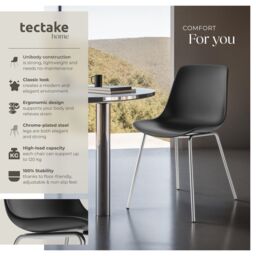 tectake Dining Chair Mave Set Of 2 - Black/Chrome in Black - Size: 2 Pack - thumbnail 2