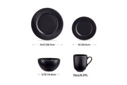 Tower Empire Dinnerware Set, 16 Piece, Stoneware, Black & Brass T867002BLK - thumbnail 6