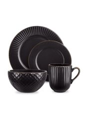Tower Empire Dinnerware Set, 16 Piece, Stoneware, Black & Brass T867002BLK