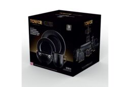 Tower Empire Dinnerware Set, 16 Piece, Stoneware, Black & Brass T867002BLK - thumbnail 8