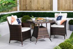 Thats Furniture Savannah Square Rattan Garden Bistro Table & Chairs Set 2 Seater in Brown - thumbnail 1