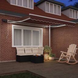 Berkfield Home Manual Retractable Awning with LED Brown 300x250 cm - thumbnail 1