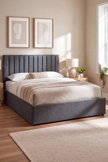 Home Discount Vida Designs Vellaro Ottoman Storage Bed Frame Linen Fabric in Dark Grey - Size: King - image 1