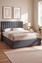 Home Discount Vida Designs Vellaro Ottoman Storage Bed Frame Linen Fabric in Dark Grey - Size: King