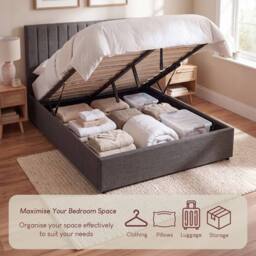 Home Discount Vida Designs Vellaro Ottoman Storage Bed Frame Linen Fabric in Dark Grey - Size: King - thumbnail 6