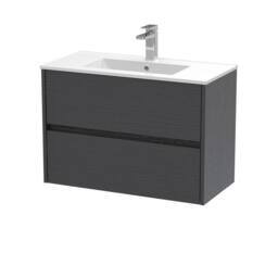 Balterley Chartley 2 Drawer Wall Hung Vanity Basin Unit, Graphite Grey, 800mm in Grey - thumbnail 1
