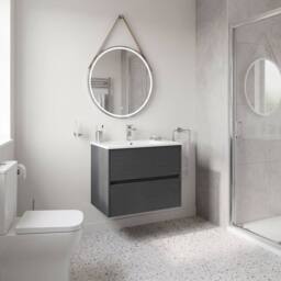 Balterley Chartley 2 Drawer Wall Hung Vanity Basin Unit, Graphite Grey, 800mm in Grey - thumbnail 4