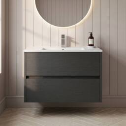 Balterley Chartley 2 Drawer Wall Hung Vanity Basin Unit, Graphite Grey, 800mm in Grey - thumbnail 6