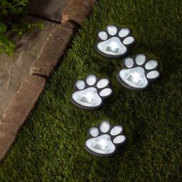 Marco Paul 4 Pack of White Solar Powered Paw Print Stake Lights 9cm in Black