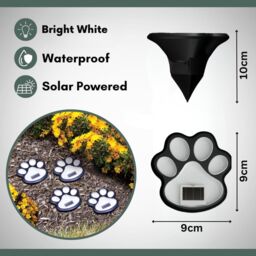 Marco Paul 4 Pack of White Solar Powered Paw Print Stake Lights 9cm in Black - thumbnail 3